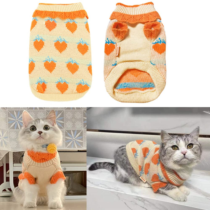 ANIAC Cat Sweater Warm Puppy Clothes Doggy Cozy Vest Shirt Autumn Winter Outfits Kitten Winter Knitwear Small Dogs Sweatshirt for Cold Season and Spring Medium Orange - BeesActive Australia