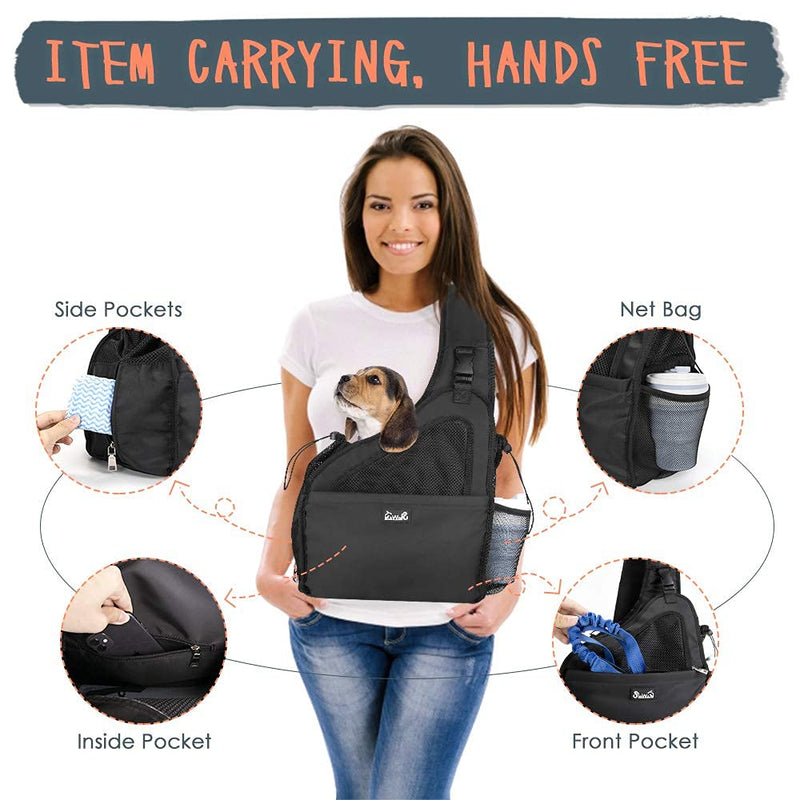 Lukovee Pet Dog Sling Carrier, Hard Bottom Support and Hands Free Papoose Puppy Travel Bag Tote , Breathable Mesh Adjustable Padded Strap Pocket Safety Belt Machine Washable With hard plate bottom support For Pets Up to 6 lbs - BeesActive Australia