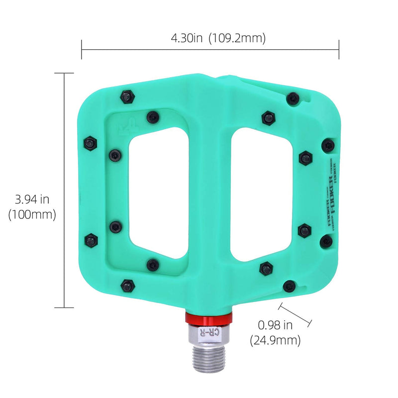 FOOKER MTB Pedals Mountain Bike Pedals 3 Bearing Non-Slip Lightweight Nylon Fiber Bicycle Platform Pedals for BMX MTB 9/16" 922-Green needle roller bearing - BeesActive Australia