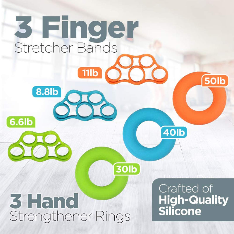 Hand Grip Strengthener Set Forearm Adjustable Resistance Hand Gripper, Finger Exerciser, Finger Stretchers, Grip Rings Hand Exerciser, Stress Relief 14 Piece Set - BeesActive Australia