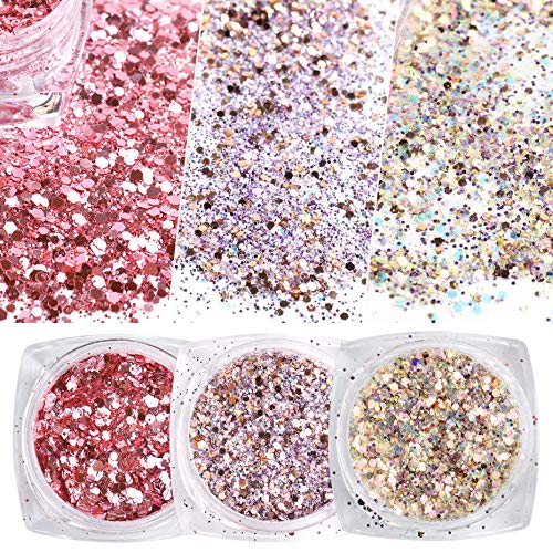 6 Boxes Nail Glitter Sequins Mixed Rose Gold Hexagon Glitter Set Holographic Nail Art DIY Sparkly Nail Acrylic Nails Tools Tips Charms Decoration designs Fashion women Manicure accessories - BeesActive Australia