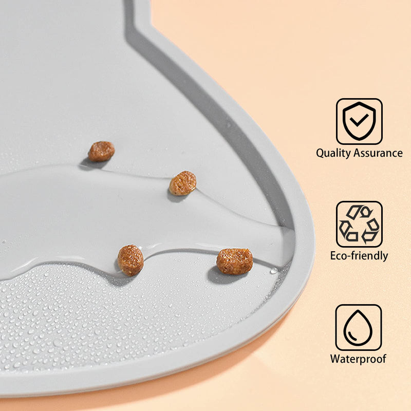 TOKAYIFE Cat Food Mat, Silicone Non Slip Dog Bowl Mat Waterproof Cat Feeding Mat Stop Food Spills and Water Messes Out to Floor Pet Food Mat 17" x 10" Light Gray - BeesActive Australia