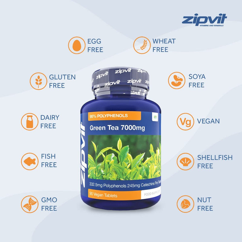 Green Tea Extract 7000mg Antioxidant, 95% Polyphenols. 90 Vegan Green Tea Tablets. 3 Months Supply. - BeesActive Australia