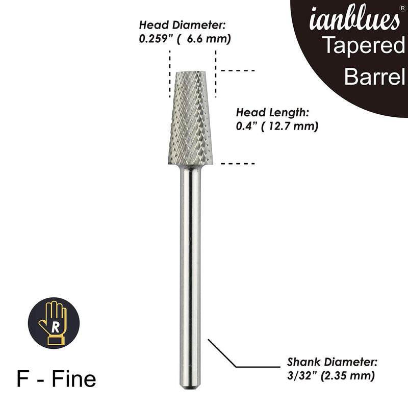 ianblues Tapered Barrel Carbide Nail Drill for Electric Manicure Drill Machine, Pro-Remove Nail Gels, Acrylic Gels, Dip Powder, or Normal Nail Care (F -Fine, Silver) F -Fine - BeesActive Australia