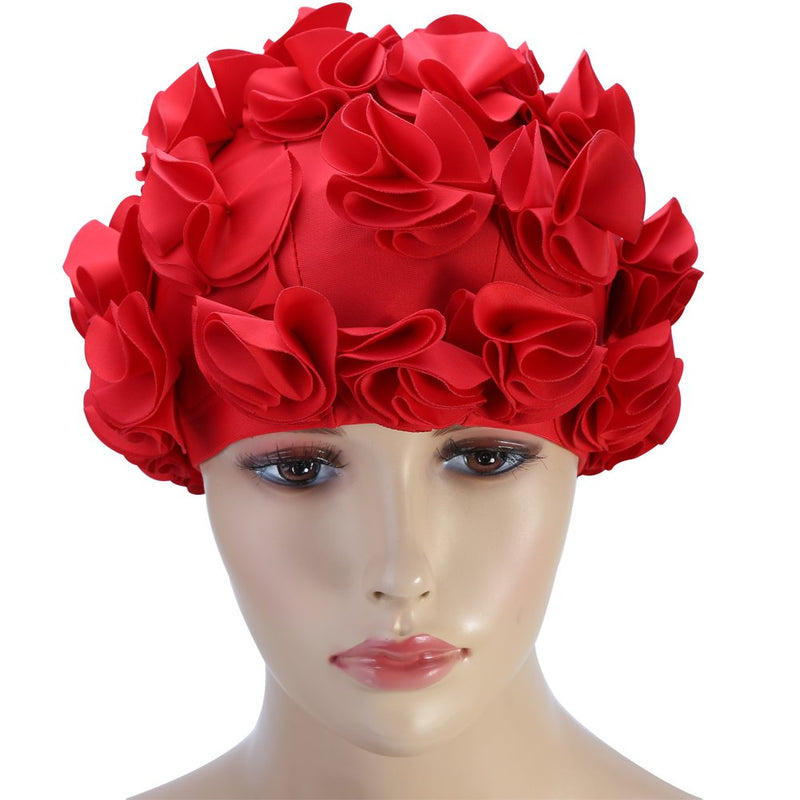 Fashion Flower Swim,Long Hair Swimming Women Adult Kids Retro Floral Petal Swimming Hats Fashion Elastic Long Hair Swim Bathing (Red) Flower Swimming Cap Women Girls Kids Pet - BeesActive Australia