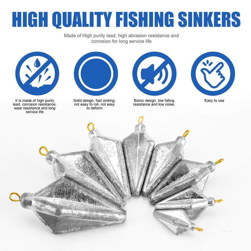 [AUSTRALIA] - Fishing Pyramid Weights Fishing Sinkers Weights Kit Bullet Lead Sinkers Fishing Set 1.41OZ 1.74OZ 2.04OZ 2.79OZ 3.52OZ 
