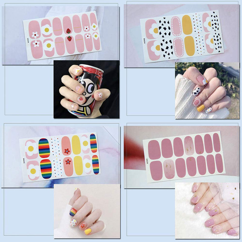 WOKOTO 12 Sheets Full Wrap Nail Polish Stickers Strips With 1Pc Nail File Cute Design Adhesive Nail Art Decals Manicure Kit For Women KIT3 - BeesActive Australia