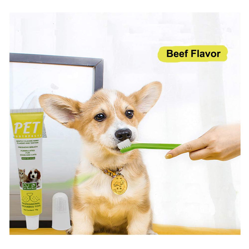 Puppycute 2 Pack Pet Toothbrush and Toothpaste for Dogs & Cats, Best Soft Silicone Pet Finger Toothbrush for Small Dogs Puppy Doggy, Dog Toothpaste Beef Flavor - BeesActive Australia
