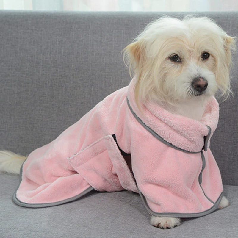 ZAOWU Dog Drying Coat Cat Bathrobe Towel Absorbent Soft Microfiber Bath Towel Pet Night Cape with a Grooming Brush Medium Pink - BeesActive Australia