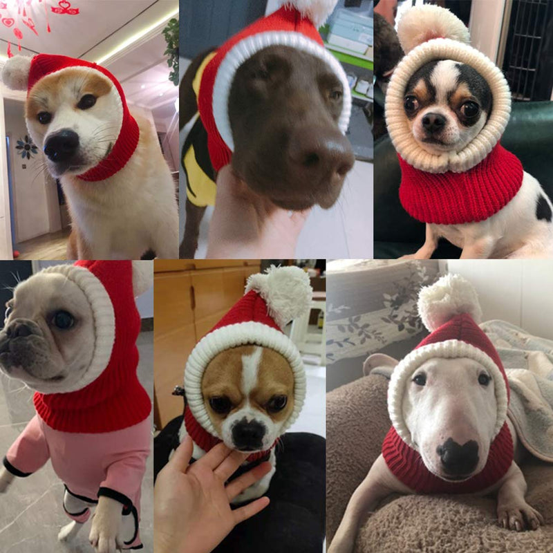 NACOCO Christmas Dog Hat Crocheted Snood Funny Pet Cap with Pompon Red Green Warm Winter Dog Hat Knit Snood Headwear for Pets & Women & Men X-Small (Pack of 1) - BeesActive Australia