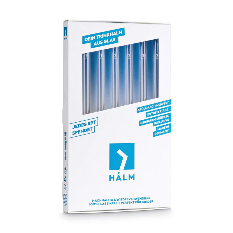 Halm Glass Straws - 6x Reusable 8 inch Drinking Straws clear + Plastic-Free Cleaning Brush - Made in Germany - Dishwasher Safe - Straight - Perfect for Smoothies, Cocktails - BeesActive Australia