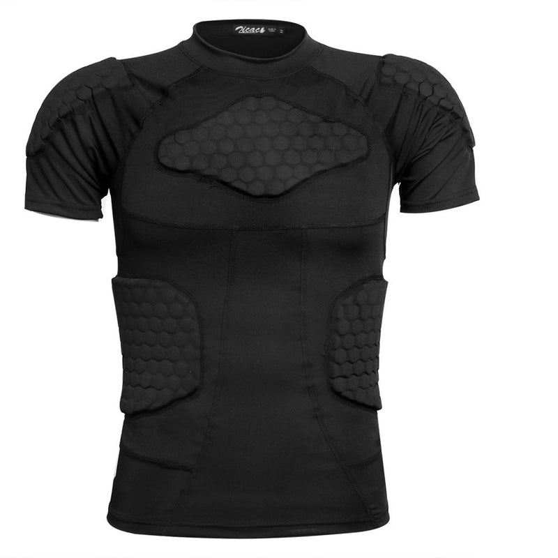 [AUSTRALIA] - Zicac Men's Sports Shock Rash Guard Compression Padded Shirt Soccer Basketball Protective Gear Chest Rib Guards Black US:S(Asia Tag M) 