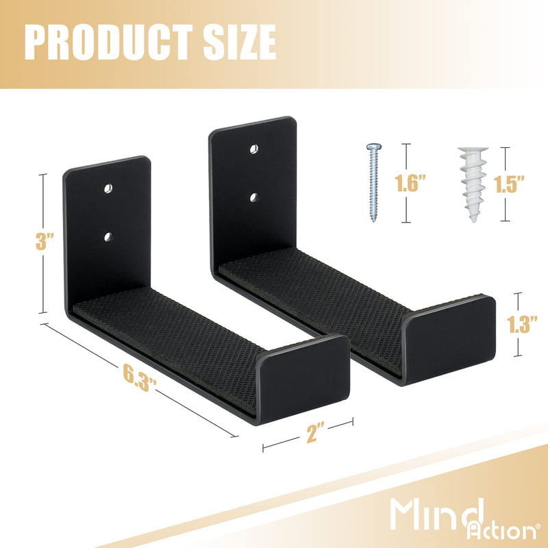 Mind and Action Skateboard Wall Mount Display Rack,Home and Garage Skateboard Storage,Solid Aluminum Shelf Brackets Black 2 Pair - BeesActive Australia