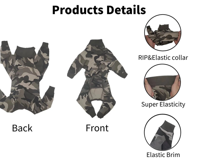 Xqpetlihai Dog Onesie Surgery Recovery Suit for Medium Large Dogs Recovery Shirt for Abdominal Wounds or Skin Diseases Bodysuit Dogs Pajamas for Shedding Allergy Anti Licking Large (Pack of 1) CAMO - BeesActive Australia
