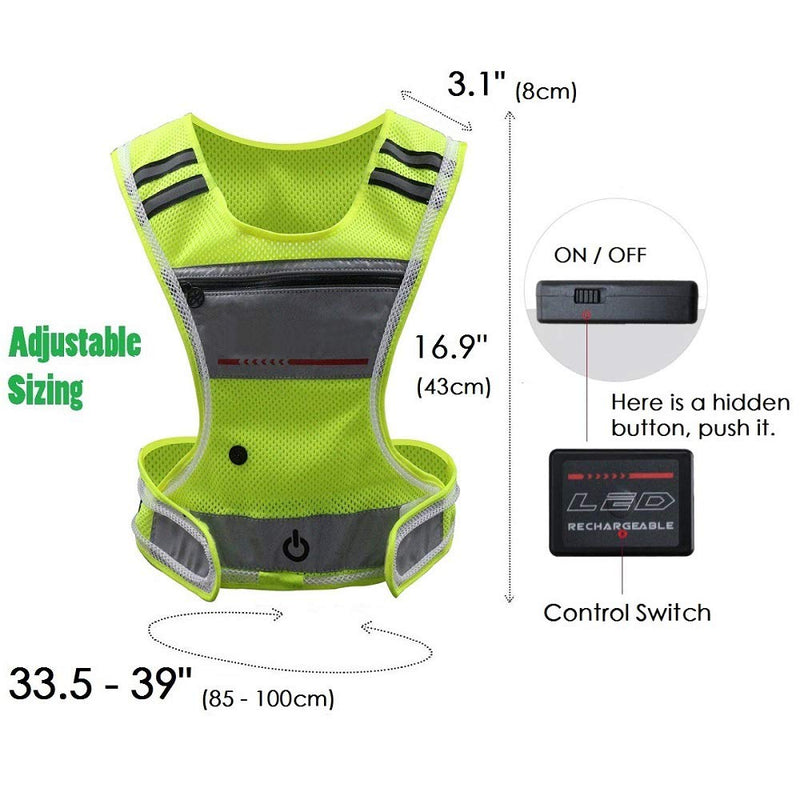LED Reflective Vest Running Gear with Pouch, USB Charging & Ultralight Reflective Safety Vest for Night Running Cycling Green - BeesActive Australia