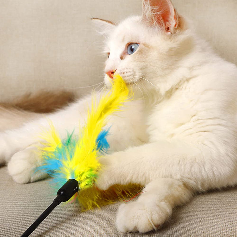 IUHKBH Cat Feather Toys, Interactive Cat Wand Toys Cat Teaser with Bell - 18'' Long Feather Wand for Cat and Kitten (6 Pcs) A - BeesActive Australia