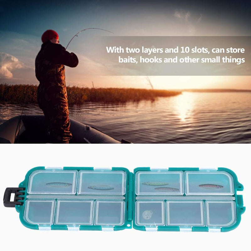 Fishing Lure Box Portable ABS + PP 10 Slots Double Layer Tackle Case Bait Holder Hooks Storage Green - BeesActive Australia