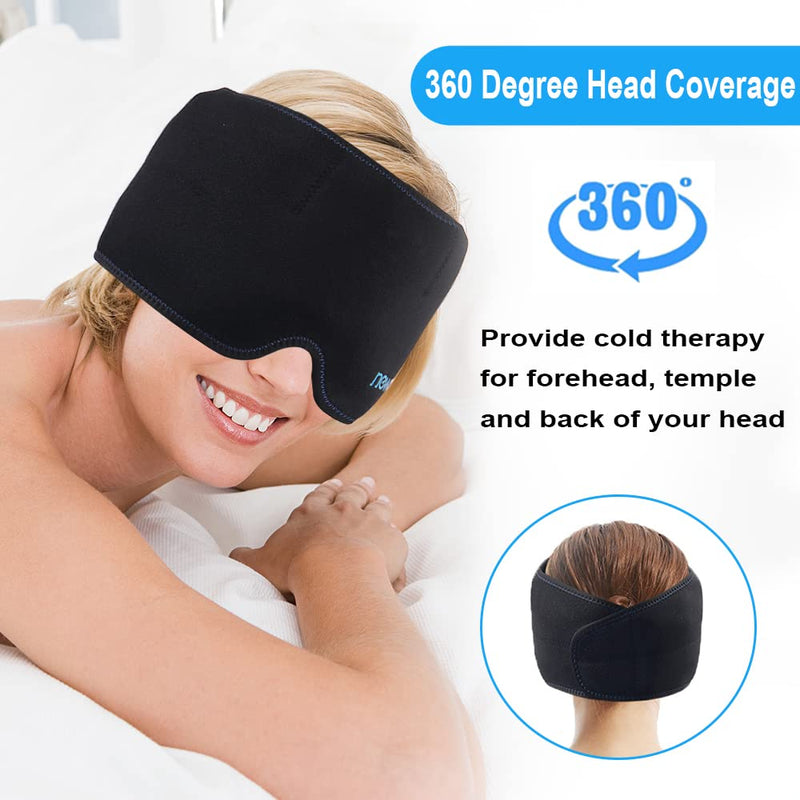 NEWGO Head Ice Pack for Migraine, Hot Cold Compress Head Ice Wrap for Headache, Chronic Migraine, Tension, Chemo, Stress Relief, Puffy Eyes Black - BeesActive Australia