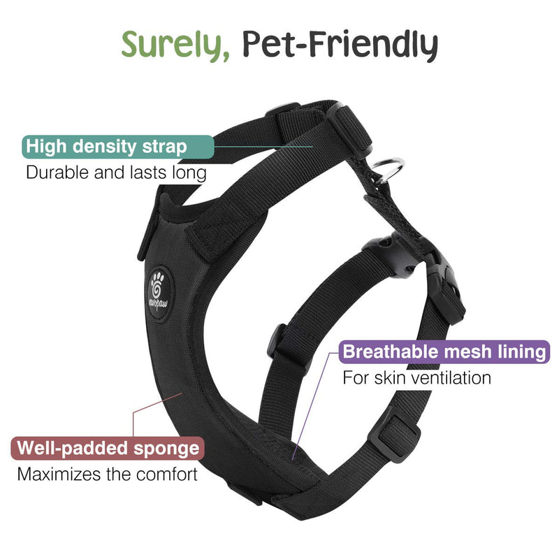 VavoPaw Dog Vehicle Safety Vest Harness, Adjustable Soft Padded Mesh Car Seat Belt Leash Harness with Travel Strap and Carabiner for Most Cars Large (Pack of 1) Black - BeesActive Australia