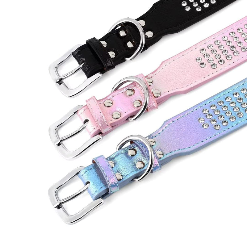 Beirui Bling Rhinestone Dog Collar with Diamonds Studded - Colorful PU Leather Padded Dog Collar 1.5 Inch Wide - Heavy Duty Bedazzled Dog Collar for Medium Large Dogs XL:Neck 19-24",Width 1.5" Black - BeesActive Australia