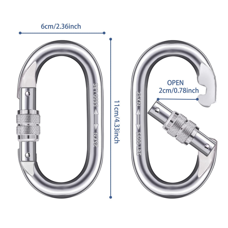 Heavy Duty Carabiner Clip Climbing Carabiner(25kn=5600lbs),Hook with Screwgate Multipurpose for Climbing, Rigging, Ropes, Hammocks (O Shape, 2pack) - BeesActive Australia