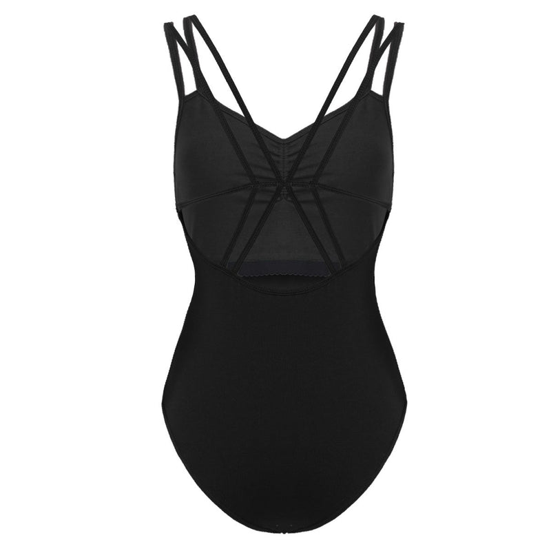 [AUSTRALIA] - YONGHS Women's Spaghetti Straps Criss Cross Back Camisole Strappy Ballet Dance Leotard Bodysuit Black Small 