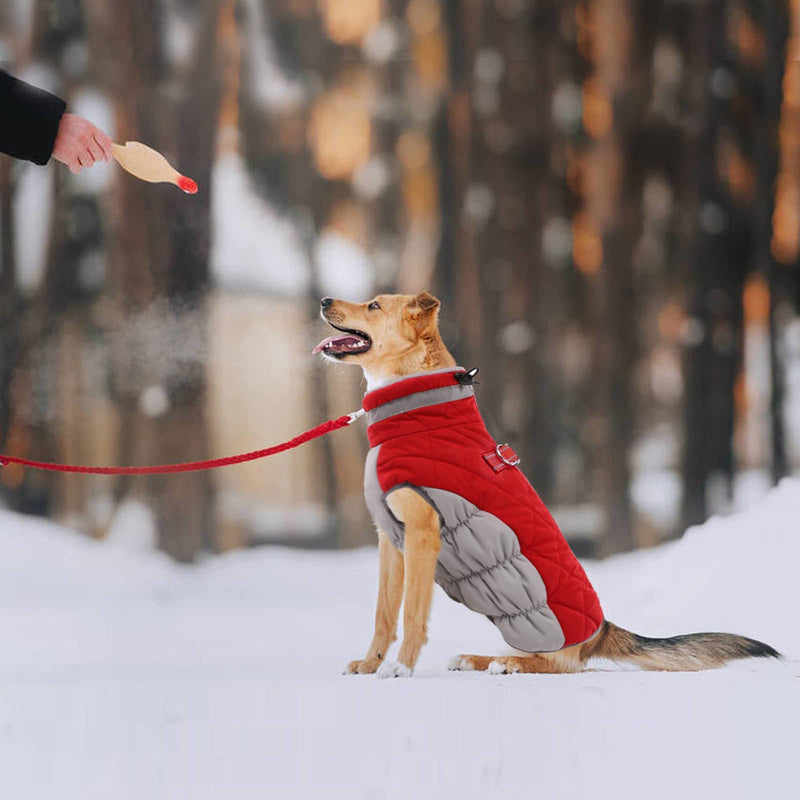 Lelepet Warm Dog Winter Coat Cold Weather Jacket Windproof Reflective Turtleneck Dog Vest with Plush Neckline D-Ring for Leash Thick Fleece Lining Dog Jacket Pet Apparel for Small Medium Large Dogs Red - BeesActive Australia