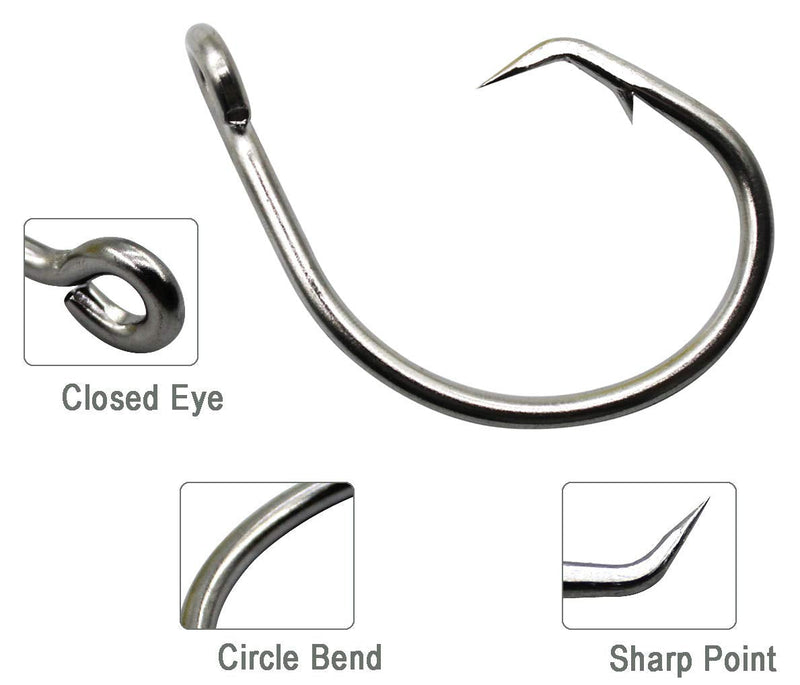 JSHANMEI Fishing Tuna Circle Hooks - 2X Extra Strong Stainless Steel Big Game Saltwater Fishing Hooks for Tuna Catfish Bass Fishing Tackle 12/0 - 25pcs - BeesActive Australia