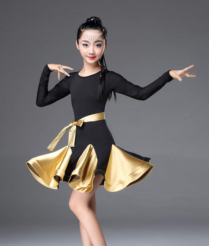 [AUSTRALIA] - Happy Cherry Kids Latin Dress,Girls Short Sleeve Rumba Samba Costume Dance Dress Yellow 8-9Y/Tag 130 