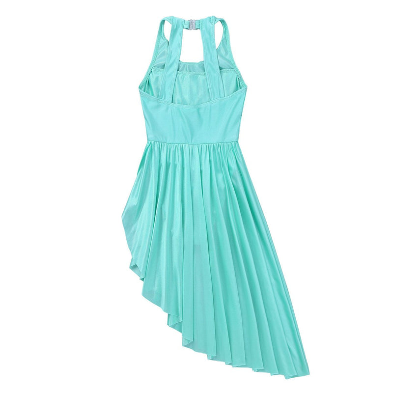 [AUSTRALIA] - Aislor Kids Girls Halter Neck Cutout Back Irregular Hem Ballet Dance Gymnastic Leotard Dress Lyrical Dance Costumes Mint Green 12-14 