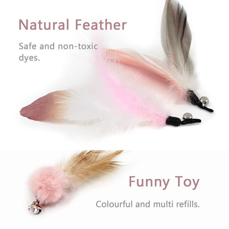 SONGWAY Interactive Cat Feather Toys - 7 Pcs Cat Toy Set, Retractable Cat Wand Toy, Teaser Refills Worm Bird Feathers with Bell, Cat Teaser Toys for Indoor Cats Kitten Play Chase Exercise, Light Pink - BeesActive Australia