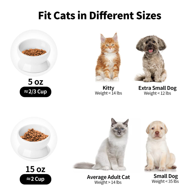 Nucookery Elevated Cat Food Water Bowl,Ceramic Raised Tilted Pet Feeder and Waterer Protect Pets' Spines,Small Dog Fat Faced Cat Kitten Supplies 5" Pure white - BeesActive Australia