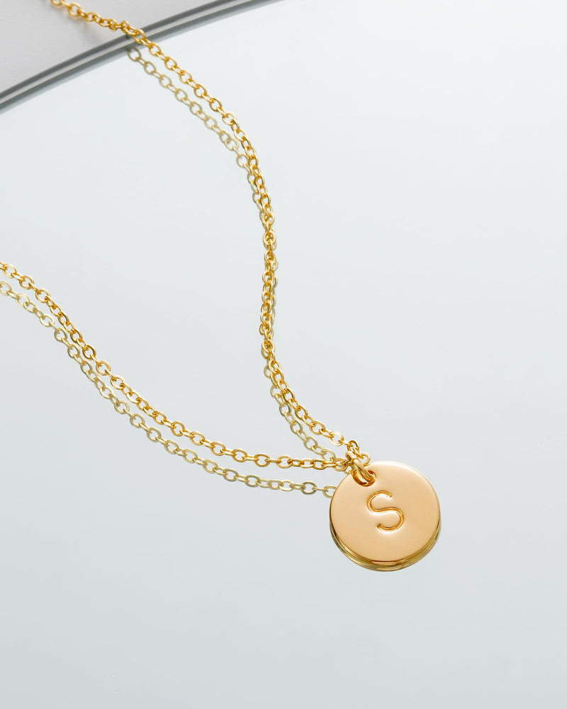 Bemoly Initial Necklace for Women Round 11MM Coin Disc Double Side Engraved Letter A-Z Hammered Pendant 14K Gold Plated Personalized Alphabet Birthday Jewelry 17.5" S - BeesActive Australia