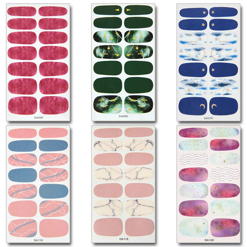 WOKOTO 6 Sheets Marbling Nail Art Polish Wraps Stickers With 1Pcs Nail File Gradient Adhesive Nail Decal Strips Manicure Kit For Women - BeesActive Australia