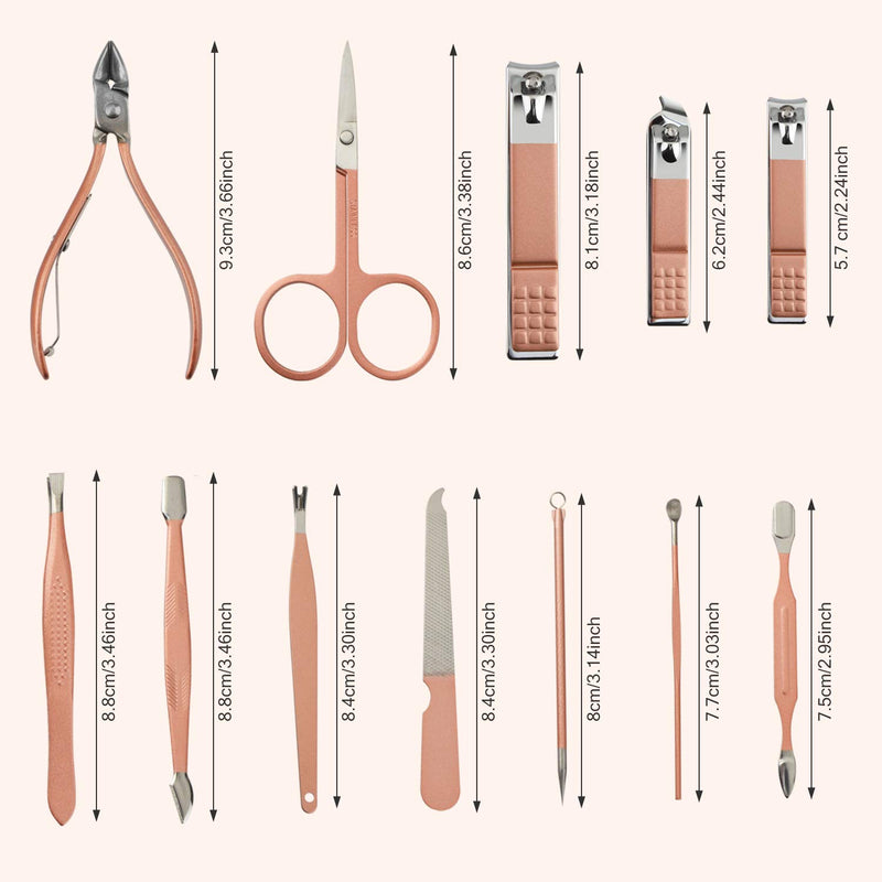 Manicure Set,Pedicure Kit Nail Scissors Stainless Steel Professional Toenails Cuticle Cutter Clipper Fingernails Grooming Kit with Pink Leather Travel Case (12pcs Pink) 12pcs Pink - BeesActive Australia
