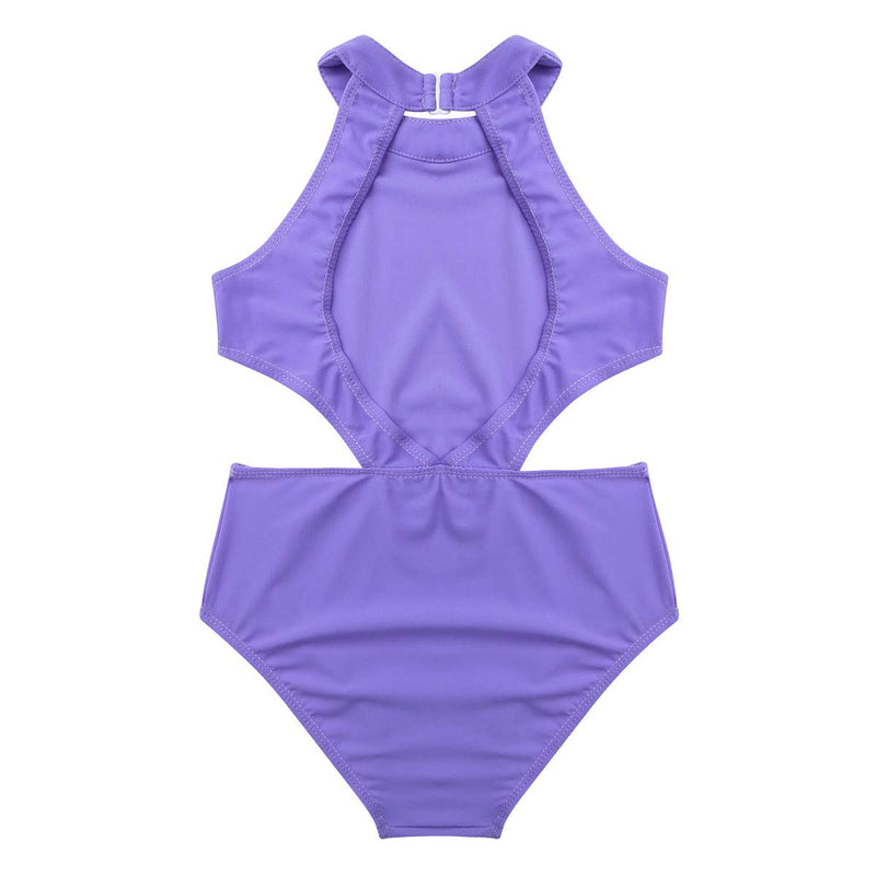 [AUSTRALIA] - YONGHS Kids Girls One Piece Sleeveless Halter Cutouts on Waist Backless Leotard Ballet Dance Gymnastic Sports Activewear Light_purple 6 