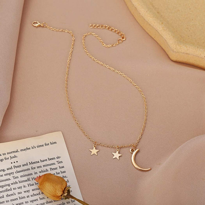 TseanYi Boho Moon Pendant Necklace Gold Stars Chain necklace Choker Personalized Crescent Moon Necklaces Chain Jewelry for Women and Girls - BeesActive Australia