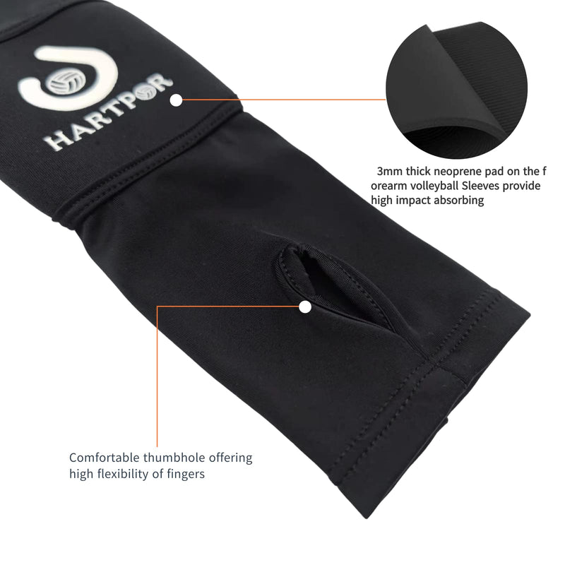 HARTPOR Volleyball Arm Sleeves Passing Forearm Sleeves with Protection Pad and Thumb Hole for Protect Arms from Sting 1 Pair Black 10" - BeesActive Australia