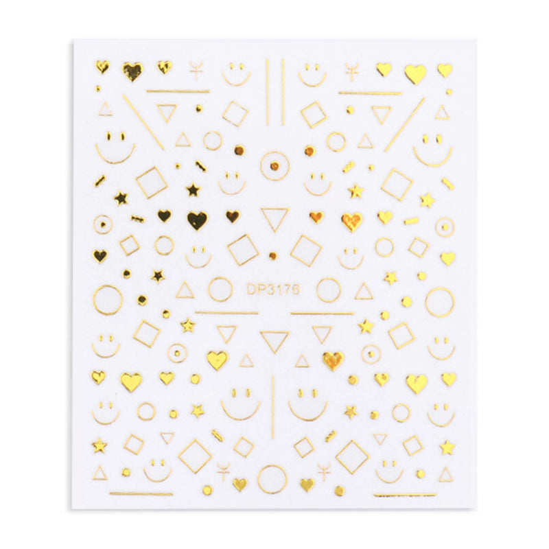 5 Sheet Golden Adhesive Nail Art Sticker Nail Love Star Smiley Space Series Bronzing Nail Applique Decoration Manicure Accessories DIY Set - BeesActive Australia