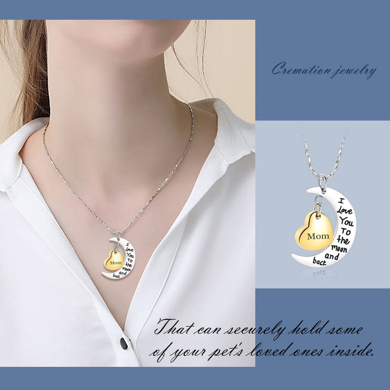 I Love You to The Moon and Back Memorial Urn Necklace for Ashes Keepsake Cremation Jewelry for Pet Human (Mom) - BeesActive Australia