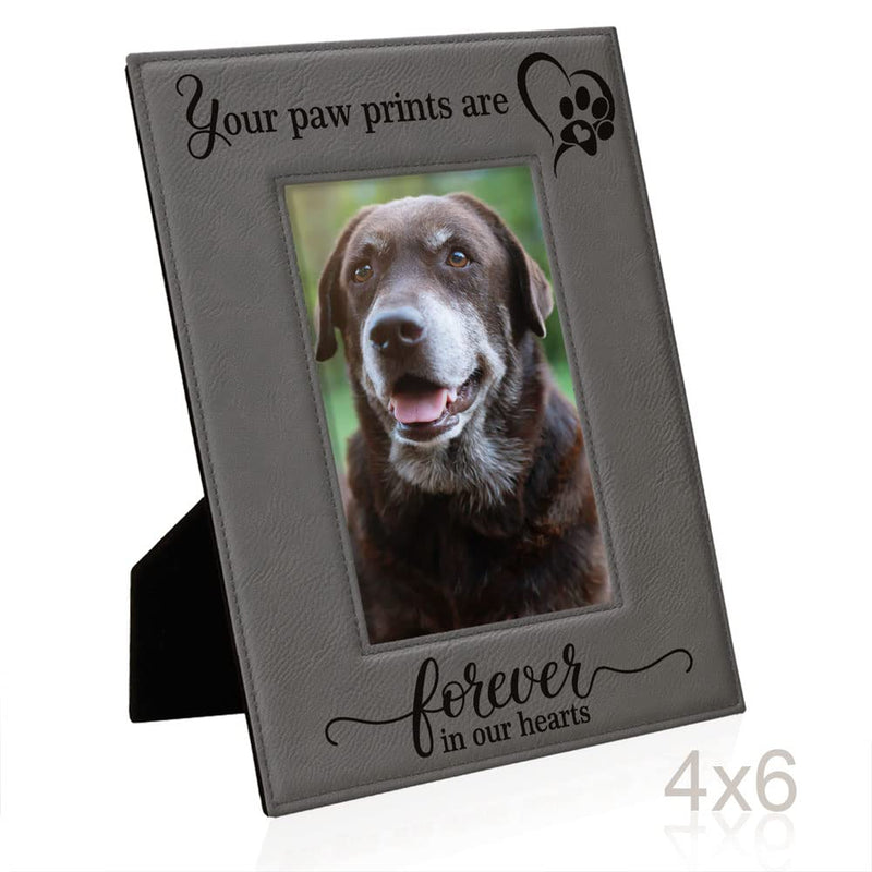 KATE POSH - Your Paw Prints are Forever in our Hearts. Engraved Leather Picture Frame. Memorial Pet Gift, Loss of Dog and Cat, Pet sympathy gift, In memory of (4" x 6" Vertical) 4" x 6" Vertical - BeesActive Australia
