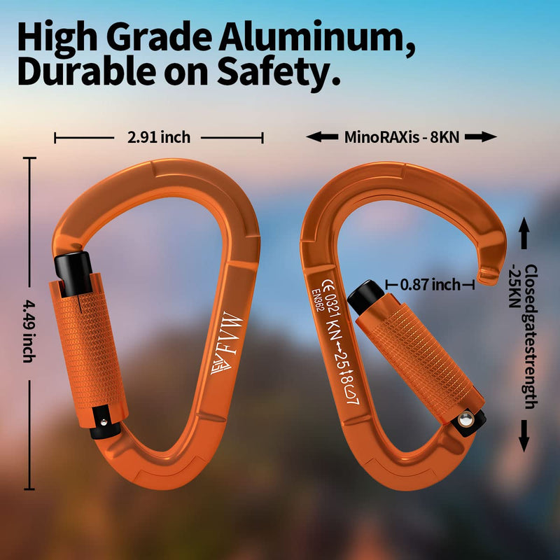 FVW Auto Locking Rock Climbing Carabiner Clips,Professional 25KN (5620 lbs) Heavy Duty Caribeaners for Rappelling Swing Rescue & Gym etc, Large D-Shaped Carabiners Orange*5 - BeesActive Australia