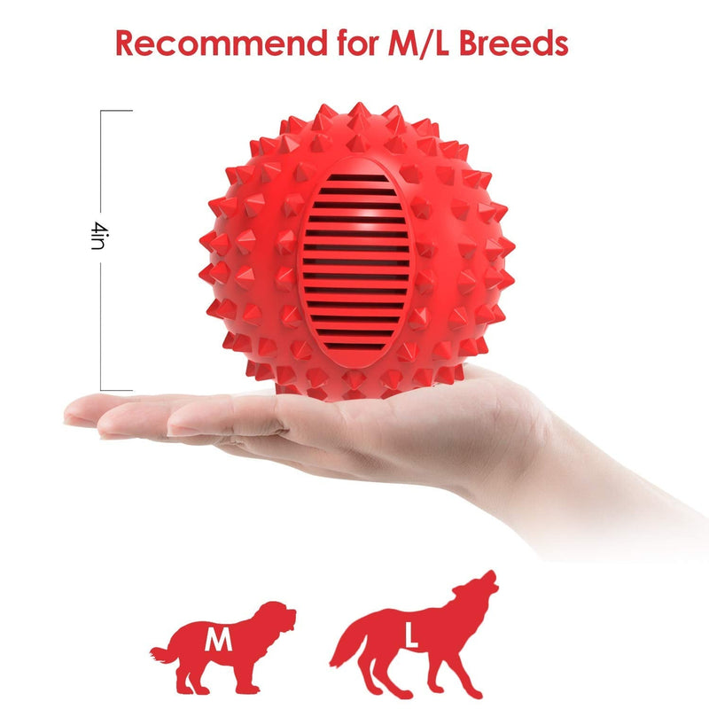 PETIZER Squeaky Dog Ball Toy for Aggressive Chewers ,4 Inches Indestructible Durable Big Dogs Chew Spiky Ball, Floatable Rubber Pet Toys for Medium &Large Breeds Red - BeesActive Australia