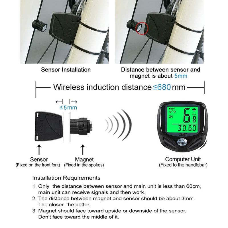 DINOKA Bike Speedometer Waterproof Wireless Bicycle Bike Computer and Cycling Odometer with Multi-Function LCD Backlight Display - BeesActive Australia