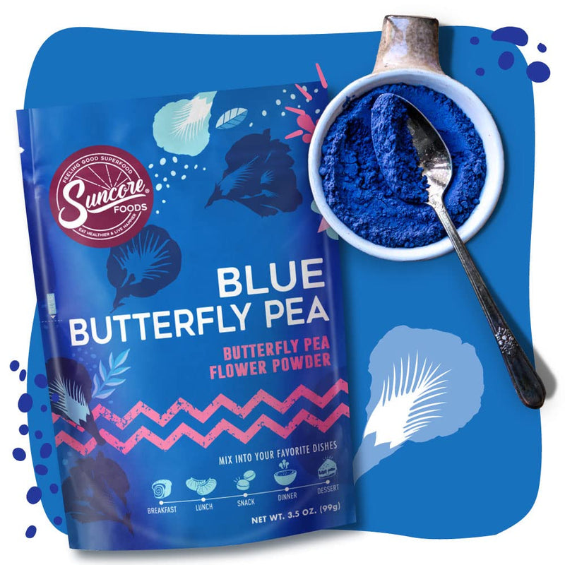 Suncore Foods Blue Butterfly Pea Powder, Blue Food Coloring Powder, Gluten-Free, Non-GMO, 3.5oz (1 Pack) 3.5 Ounce (Pack of 1) - BeesActive Australia