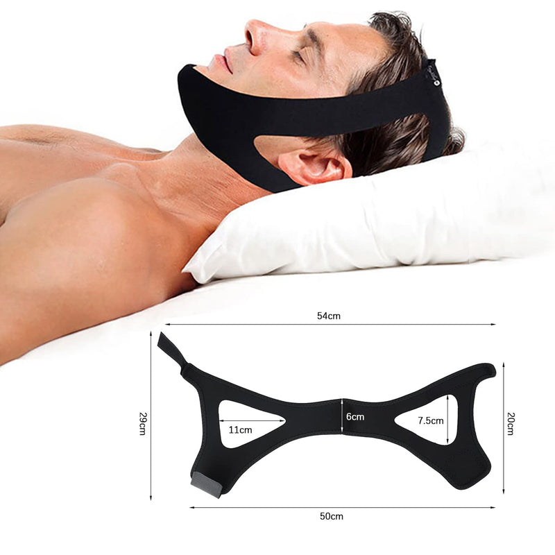Anti Snoring Chin Strap Stop Snoring Aids Breathable Stop Snore Chin Strap Snoring Solution Snore Stopper Adjustable Anti Snoring Belt Stop Snoring Device for Men, Women, CPAP Users, Mouth Breather Black - BeesActive Australia
