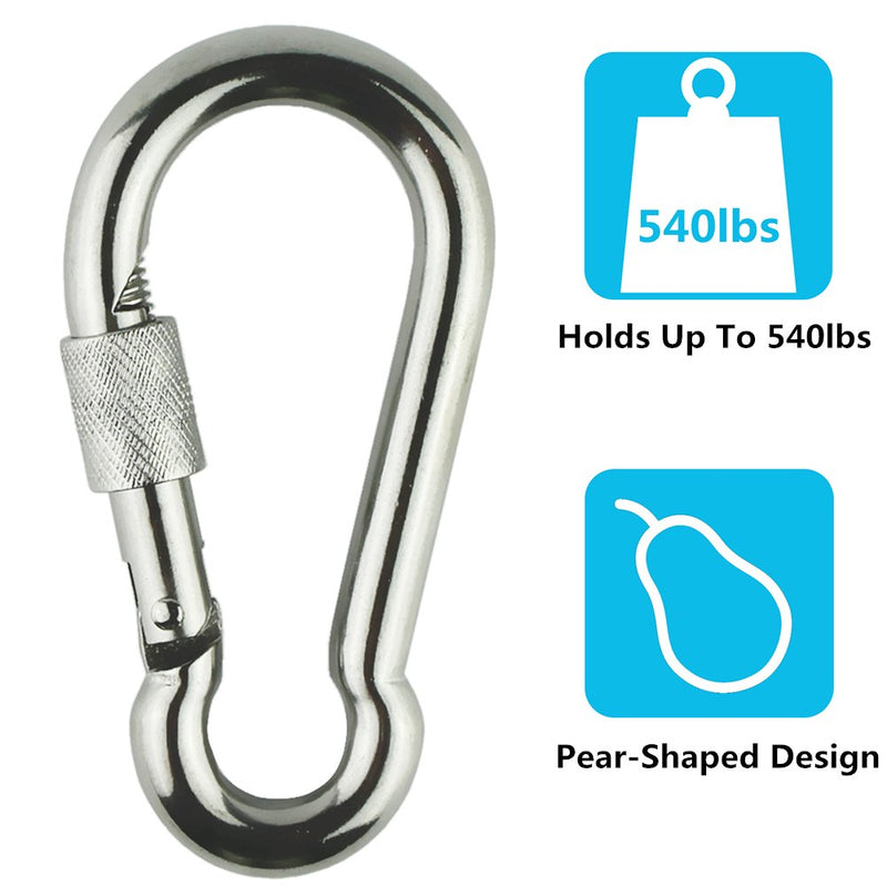 VanFn Screw Lock Carabiner Hook, Locking Carabiners 316 Stainless Steel 1 Pcs 1.77 x 3.54inch - BeesActive Australia