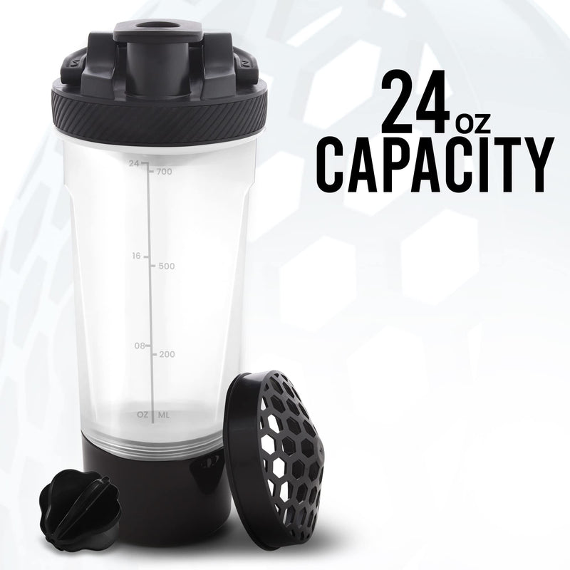 KICHLY (Set of 2 Classic Protein Shaker Bottle (700 ml) with Protein Shaker Ball - Non-Leak Cap with Container for Protein Shakes – Perfect Fitness & Workout Partner (Black & Clear) Black & Clear - BeesActive Australia