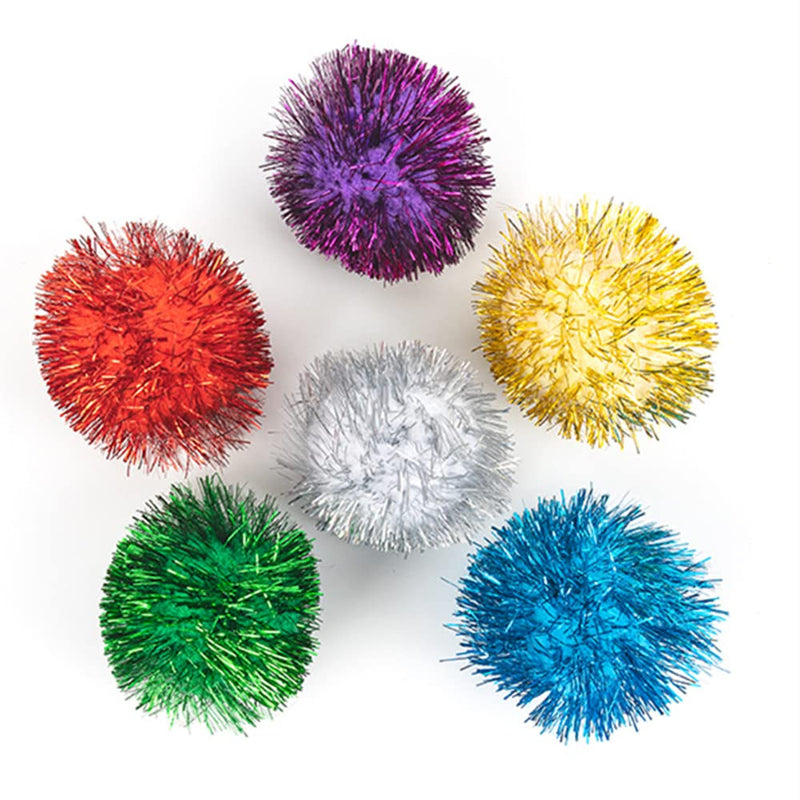 AUEAR, 2 Inch Sparkle Ball Shiny Tinsel Pom Poms Interactive Balls Cat for Kittens 12 Pack 4 Colors - BeesActive Australia