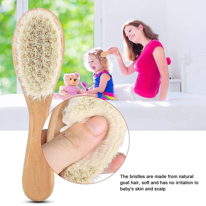 Baby Hair Brush with Wooden Handle Goat Bristles Infant Head Massage Grooming Comb - BeesActive Australia